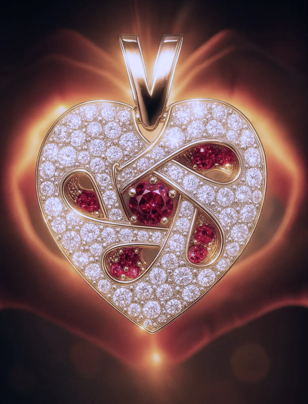 Heart-shaped diamond and ruby pendant