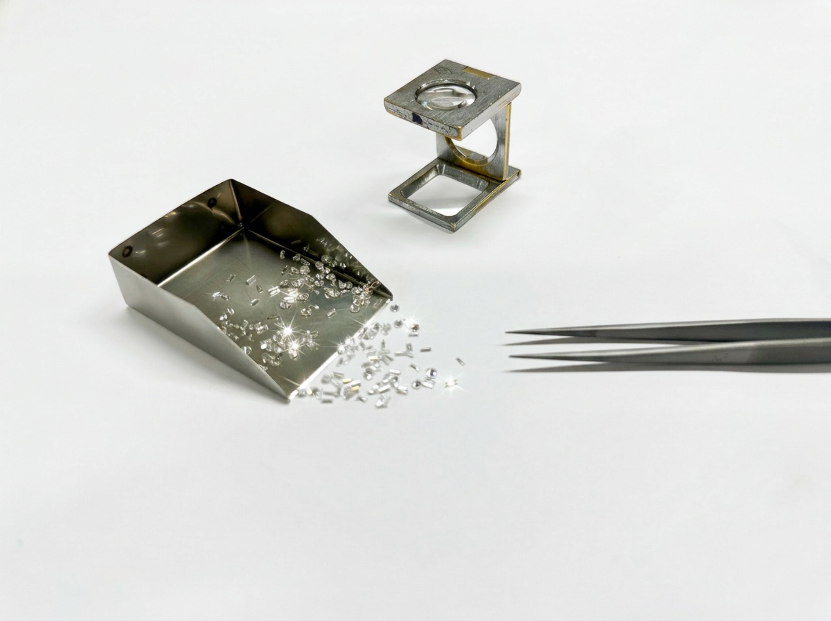 Loose fancy-cut diamonds arranged on dark slate